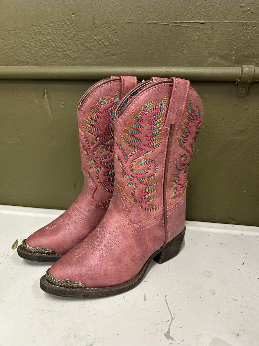 Dan Post Girls' Pink Embroidered Western Boots Metal Toes
